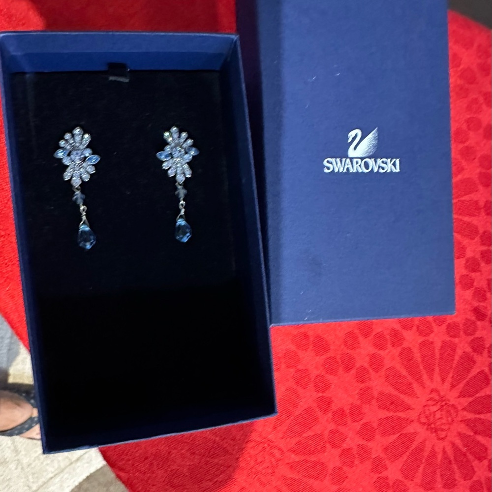 Swarovski Galore - Crystal Blue and Silver Floral Earrings